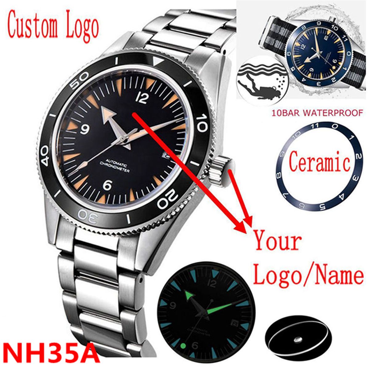 Seiko Watch Prospex - شعار مخصص NH35 ساعة يد تعمل